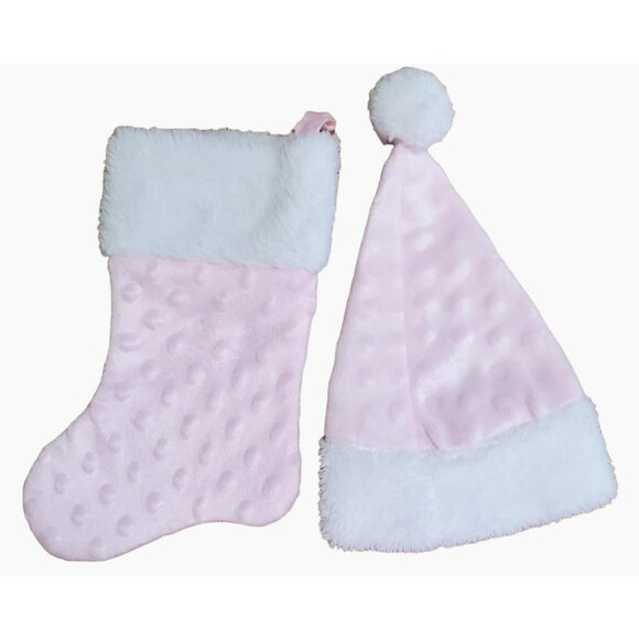 Baby's 1st Christmas Stocking & Hat Bear Pink White Plush Fur Holiday Santa Cap - Picture 3 of 7